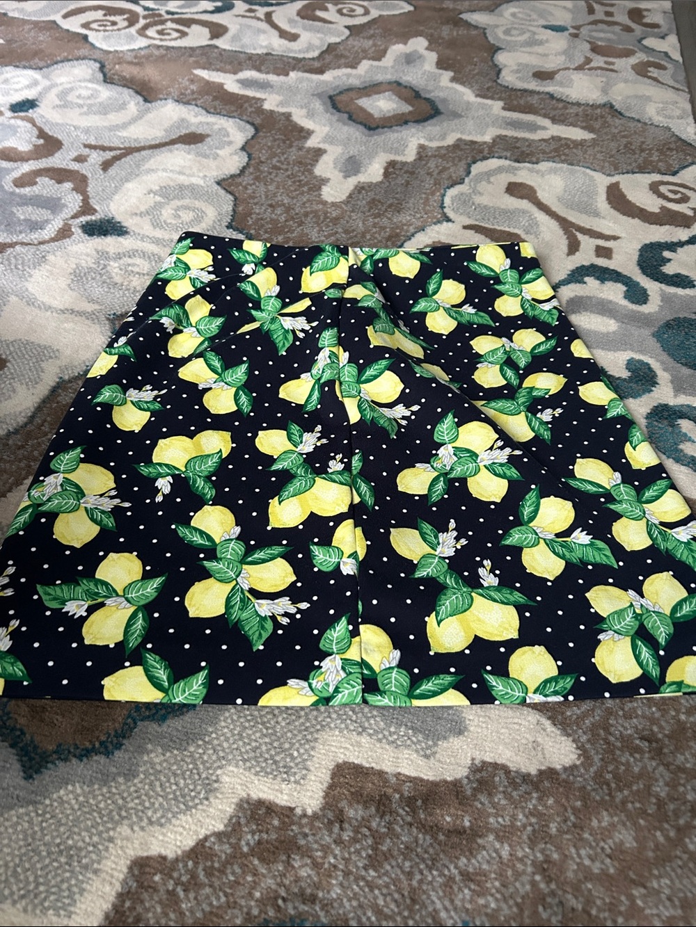 Talbots Navy A-Line Skirt with Yellow Lemon & Green Leaf Print